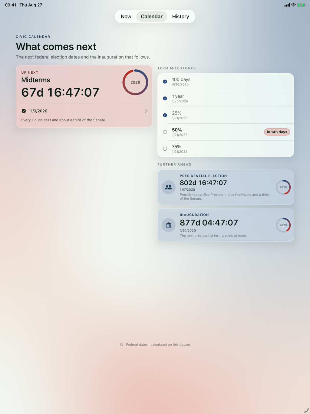 POTUS% on iPad — Calendar screen