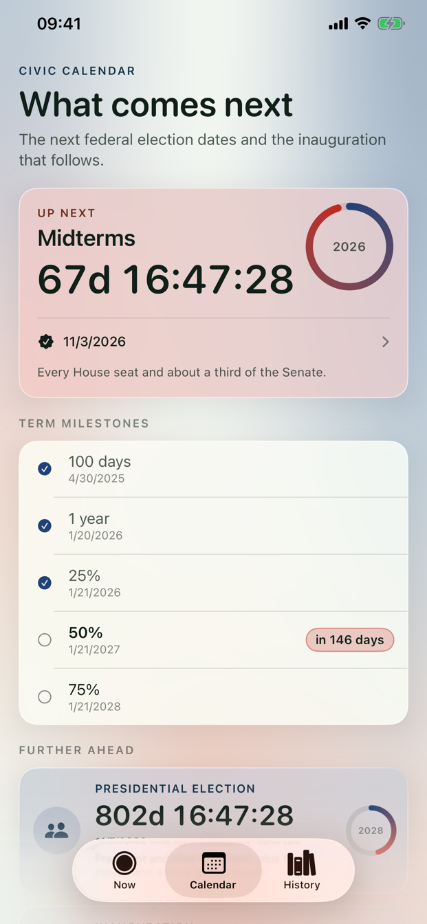 POTUS% on iPhone — Calendar screen