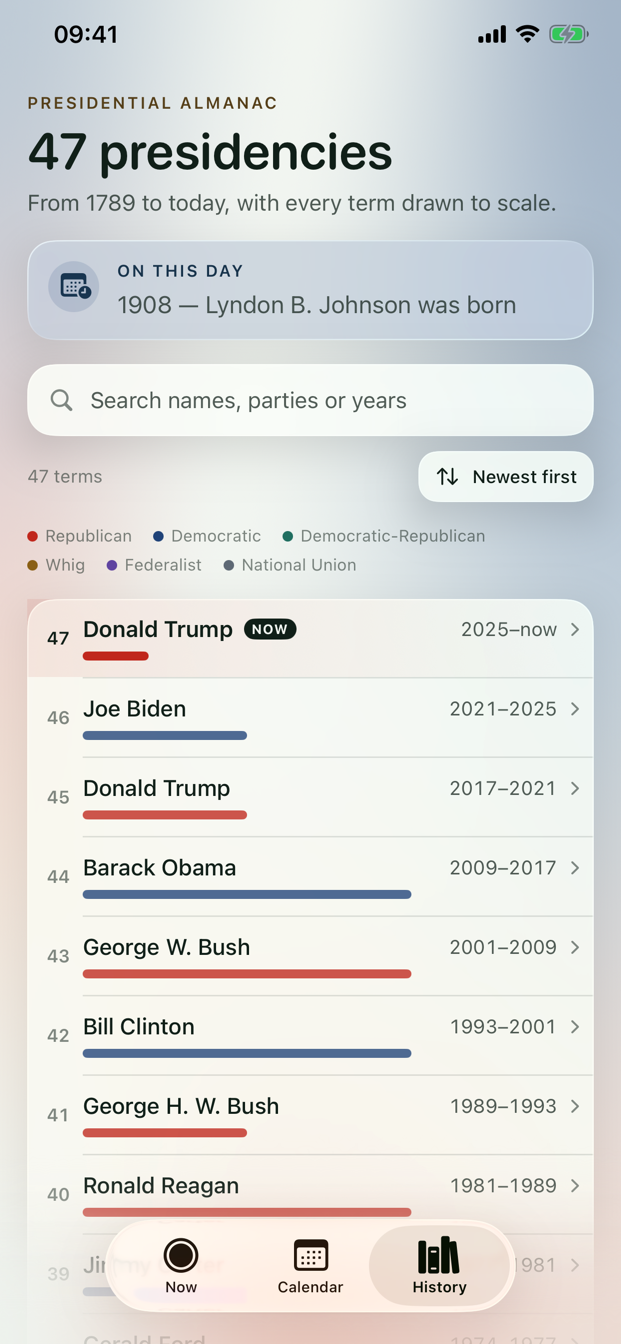 POTUS% on iPhone — History screen